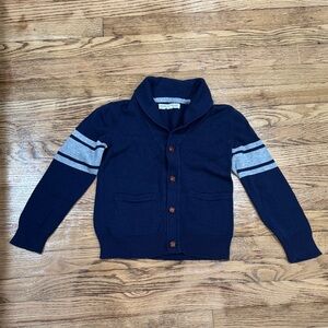 Cozy Navy Kids Cardigan with Gray Accents